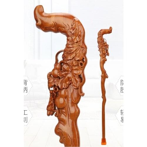 Cane Peach and mahogany cane Solid wood cane Old man Wood cane Anti-skid man Wood carving root carving cane engraving letters