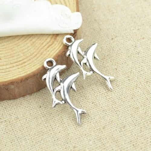 High quality 30pcs metal antique silver Plated dolphin charms for DIY jewelry making 28*17mm D733