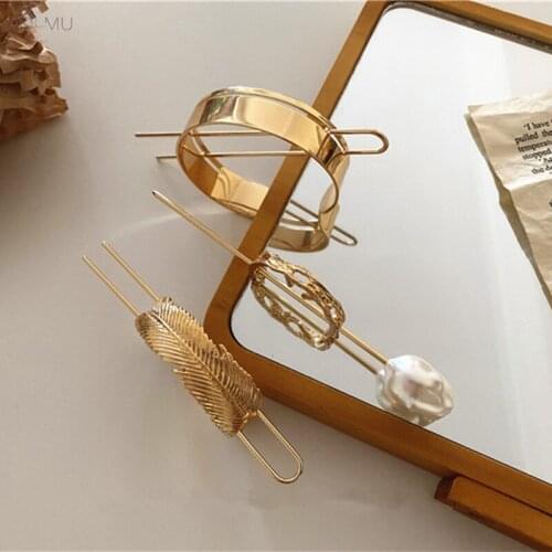 AOMU 2020 Fashion Vintage Metal Geometric Irregular Imitation Pearl Hair Sticks Hair Clip Headwear Hair Accessories for Women