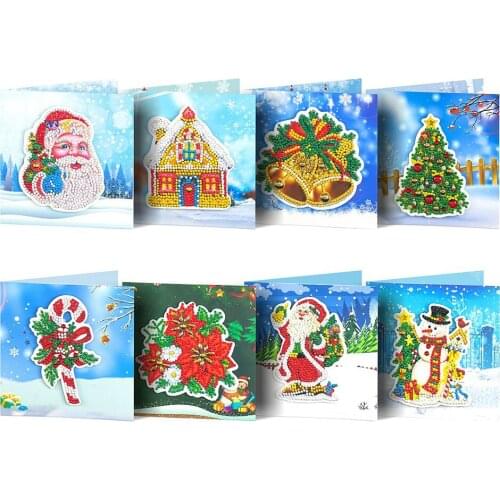 1/4/6/8pcs Christmas 5D DIY Special Shape Part Drill Diamond Handmade Greeting Cards
