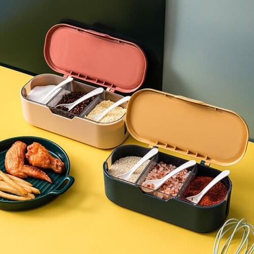 1 Set Seasoning Box Dust-proof Food Grade PP Detachable Spice Spoon Storage Container for Kitchen