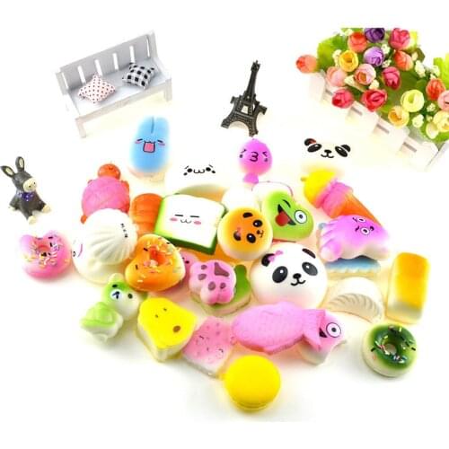 20 Pcs/lot Toys Squishy Cat Bread Cake Bun Donut Keychain Kawaii Squishies Ice Cream Squishy Slow Rising Antistress Squishe Food
