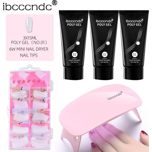 3Pcs 15ml Poly Nail Gel Kit with Nail Lamp UV Poly Nail Gel Polish Quick Building Tips Nail Gel Varnish Long Lasting Extension