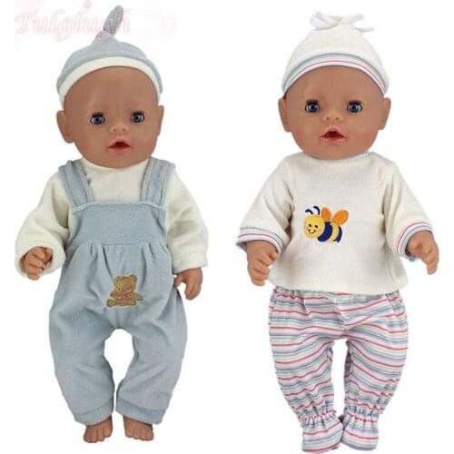 3pcs/lot Hat + Long Sleeve T-shirt + Pants Suits Wear For 43cm Baby Doll 17 Inch Reborn Baby Doll Clothes Accessories Gift