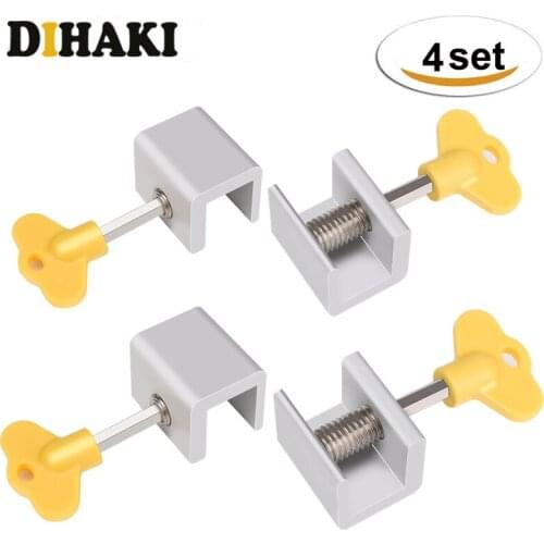 4 Sets Adjustable Safety Sliding Window Locks Stopper Aluminum Alloy Door Frame Children Security Lock Keys Safety Window Lock