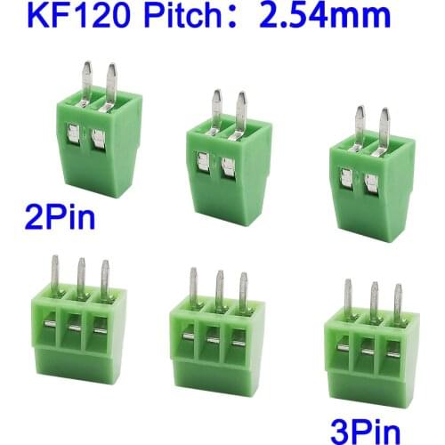 5/10Pcs KF120 2 Pin 3 Pin PCB Screw Terminal Block Wire Connectors KF120 2.54mm Pitch 2PIN 3PIN Green Straight Pin PCB Terminals