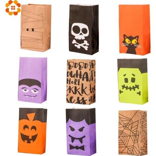 6PCS Halloween Paper Candy Box Gift Bags Colorful Cat Pumpkin Bat Cookie Candy Boxes Happy Halloween Party Kid Gifts Supplies