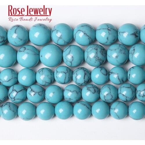 Free Shipping Natural Stone Sky Blue Turquoises Round Loose Smooth Beads 15" Strand 4 6 8 10 12 MM Pick Size For Jewelry Making