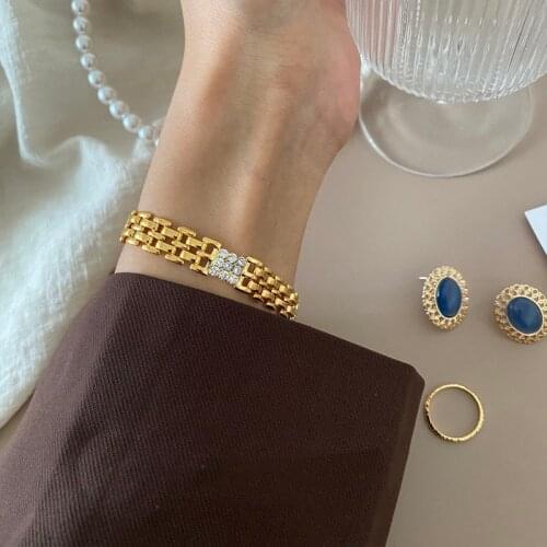 Brass With 18K Gold AAA Zircon Watch Band Statement Bracelets Designer T Show Runway Gown Jewelry Rare INS Japan Korean