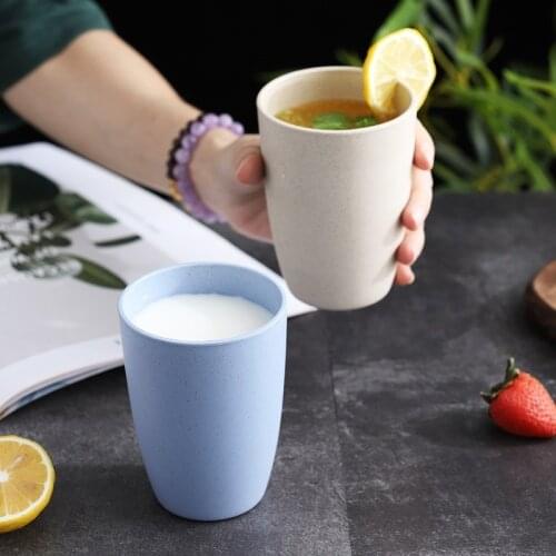 Wheat Straw Cup Round Blue 400ML Drink Water Plastic Toothbrush Glass Fall Resistant Family Bathroom Hotel Toiletries Drinkware