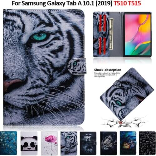 Fashion Tiger Lion Panda PU Leather Tablet Cover Case For Samsung Galaxy Tab A 10.1 2019 Case SM-T510 SM-T515 Stand Wallet Shell