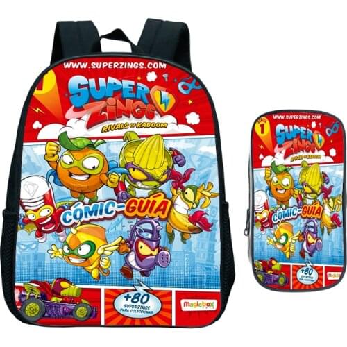 Children Super Zings Kindergarten Backpack Kids Superzings Primary School Bag Toddler Bookbag Gift(2pcs Set/Rucksack+Pen Bag)