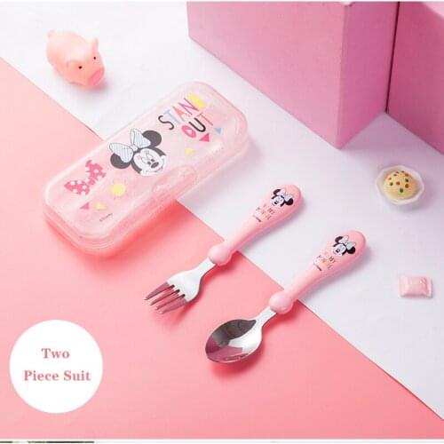 Disney Children Spoon Fork Set Cartoons Minnie Mickey 2 Piece Set Cutlery Spoon Fork Set Cutlery With Storage Box Easy To Carry