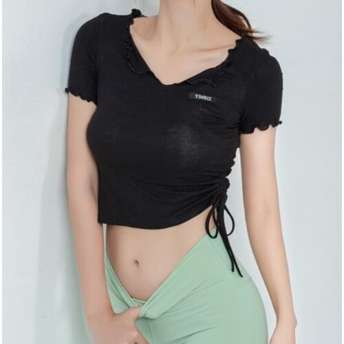 WOMENGAGA Girls Sports Yoga T-shirt Short Sleeve Quick Drying Fitness Short Top Sexy Clothes Summer Tees Tops Drawstring P8RO