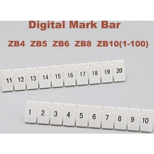 10pcs Digital Marker Strips ZB4/5/6/8/10/12 UK Din Rail Terminal Block Wire Connector Morsettiera Mark bar bornier marking label