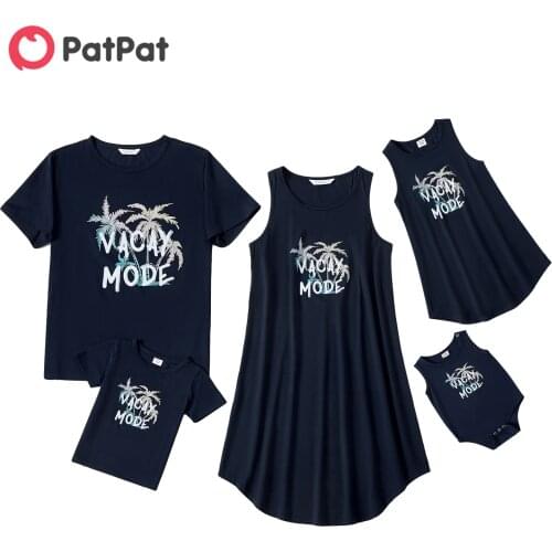 PatPat 2021 New Summer Mosaic Family Matching Coconut Tree and Letter Print Cotton Sets(Tank Dresses - Tops - Rompers)
