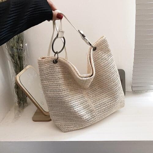 Fashion Women Woven Straw Shoulder Crossbody Shopping Bag Casual Ladies Summer Beach Vacation Large Capacity Tote Handbags