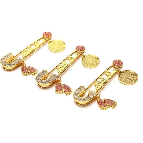 Mashallah Turkish Evil Eye Gold Stainless Steel Brooch Islam Muslim Brooch Pin for Women Men Fashion Jewelry