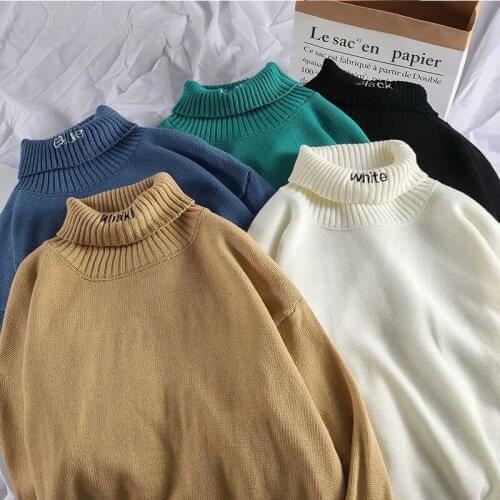 2021 Mens Sweater Turtleneck Plus Size Letter Embroidery Sweaters For Men Harajuku Long-Sleeve High Quality Couple Pullover Top