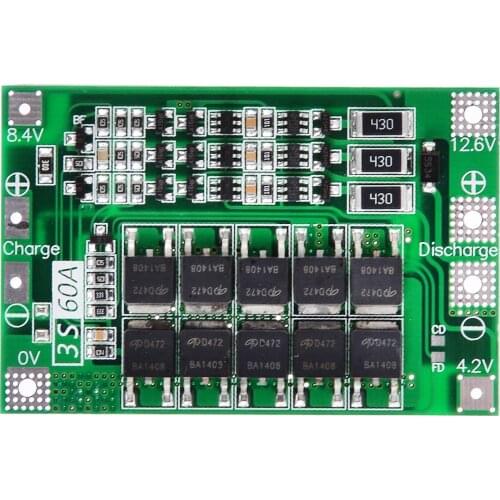 Newest 3S 12.6V 60A w/Balance 18650 Li-ion Lithium Battery BMS Protection Board For Drill Motor