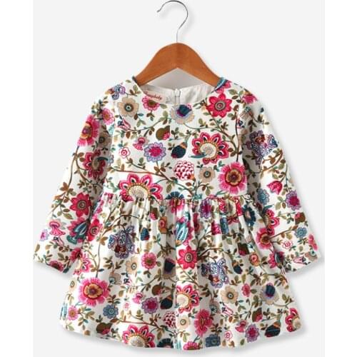 New Children Dresses Kids Girl Long Sleeve Flower Print Cotton and Linen Floral Dress High Quality Dresses for Girls Party Gifts