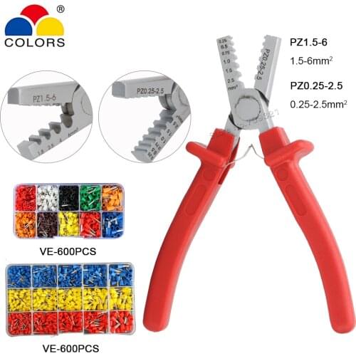 PZ1.5-6 Crimper Pliers Wire Connector Tubular Ferrule Terminals Electrical Crimping Tool Bootlace VE Terminal kits PZ0.25-2.5