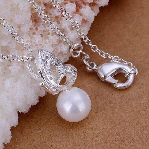 P033 Free Shipping silver plated Necklace, 925 fashion silver jewelry Pearl Butterfly - Pink /FPVQSDJT FPVQSDJT