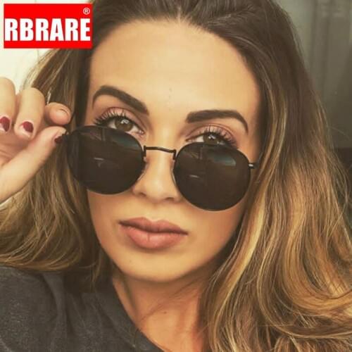 RBRARE 2021 Metal Round Polarized Sunglasses Women Luxury Alloy Glasses Retro Small Sun Glasses Pink Mirror Shades For Women