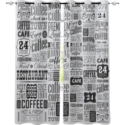 Vintage Text Coffee Luxury Curtains Living Room Bathroom Kitchen Curtains Household Products