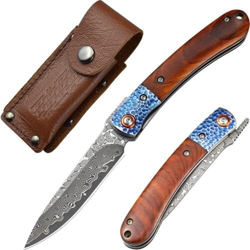 VG10 Damascus Folding Knife Natural Olive Wood Handle Pocket Knife Tactical Hunting Knife Outdoor Camping Survival EDC Tools
