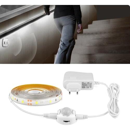 XAC220V DC12V Motion Sensor LED Strip Light Auto ON/OFF Diode Tape Kitchen Bedroom Stairs Backlight Lamp 1M-5M With Power Supply