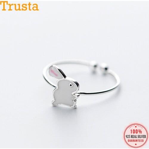 Trustdavis 925 Sterling Silver Fashion Sweet Animal White Rabbit Adjustable Ring For Women Party Silver 925 Jewelry Gift DS340