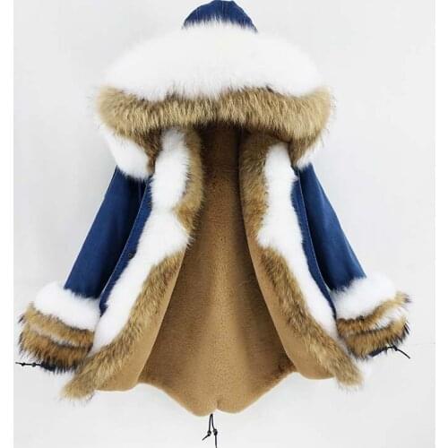2020 Long Parka Real Fur Coat Winter Jacket Women Natural Raccoon Fur Fox Fur Collar Hood Cuffs Thick Warm Outerwear New