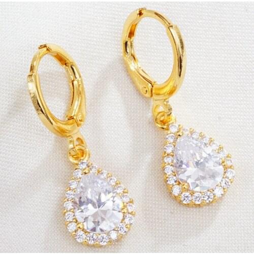 Fashion Classic Waterdrop Earrings Crystal Zircon Gold white gold Dangle Earrings for Women Gifts Wedding Earrings 12 Colors