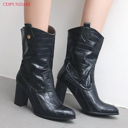 Western Cowboy Boots Black Ankle Boots For Women High Heels Boots Ladies Autumn Winter Short Boots Botas Mujer Chaussure Femme