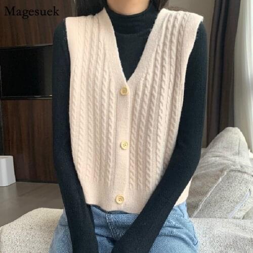 Sleeveless V-neck Knitted Vest Sweater Women Autumn 2021 Vintage Loose Women Cardigan Fashion Winter Solid Vest Women Tops 16089