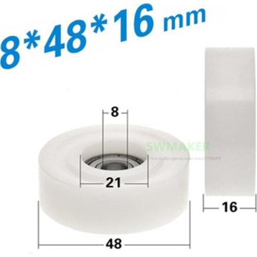 10pcs 8*48*16mm 608 Bearing Plastic Coated Pulley, Flat Wwheel Passive Rolling Pulley, POM Roller