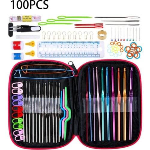 100 pcs Crochet Hook Set Knitting Needles Set DIY Needle Arts Craft Markers Sewing Tool