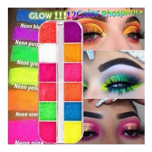 12 Colors/Box Fluorescent Neon Pigment Eye Shadow Makeup Palette Glitter Shimmer Eyeshadow Face Body Nail Art Cosmetics Tools