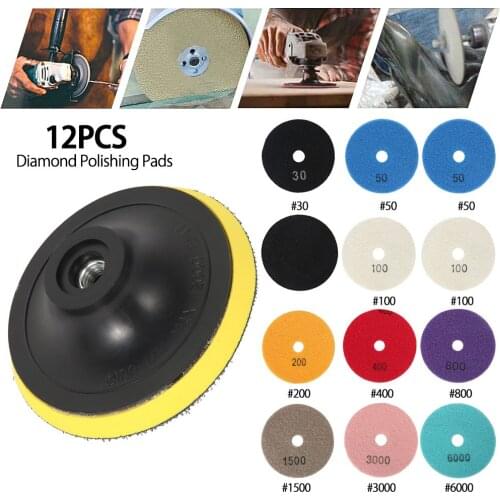 12pcs 100mm Diamond Polishing Pad Kit 4Inch Dry/Wet Polishing Pads for Granite Stone Concrete Marble Polishing Grinding Discs