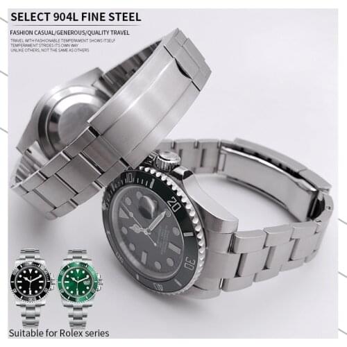 20mm High Quality 904L Stainless Steel Watch Band Sports Band Curved End Watch Strap for Role Submariner Wrist Bracelet for Men