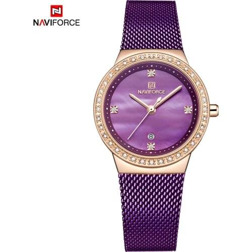 Top Brand NAVIFORCE Fashion Women Quartz Wrist Watch Stainless Steel Mesh Dress Lady Clock Waterproof Date Casual Montre Femme