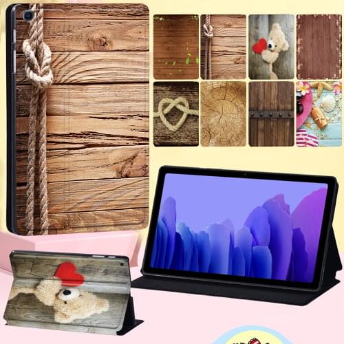 Tablet Case for Samsung Galaxy Tab A7 10.4 Inch 2020 T500 T505 High Quality Wood Pattern PU Leather Tablet Cover Case + Stylus