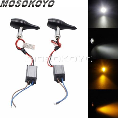 Black Bullet Motorcycle Mini LED Turn Signal Indicator Light White/Yellow Blinker Lamp For Harley Cafe Racer Chopper Bobber