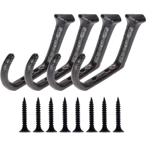 4/6/8/10pcs Cast Iron Hooks Wall Mounting Screws Heavy Sturdy Rustic Handles 35 lbs holder 112mmx61mm Coat Towel Hanger Hardware