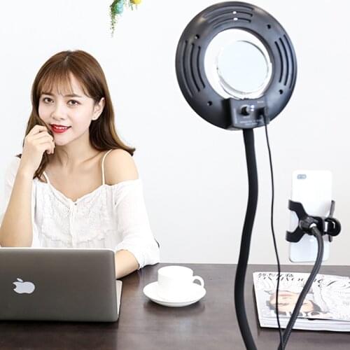 CY 8'' 24W 5500K 120PCS Selfie Ring Light Dimmable LED Lazy Bracket Tabletop Cell Phone Holder Clip For Iphone HTC HUAWEI