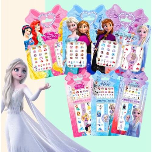 Disney Frozen 2 Elsa Anna Nail Stickers Makeup Set Tattoo Stickers Pretend Play Toys Snow White Sofia Girls Nail Decor Supplies