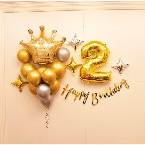 Baby Boy Girl Birthday Crown Balloon Bouquet Gold Silver Pink Blue Metal Balloon Bouquet Princess Prince Crown Balloon DIY Kit