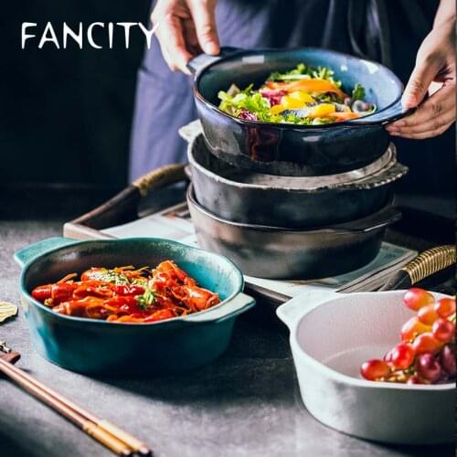 FANCITY Japanese creative bakeware baking dish ceramic dish fashion household dumpling dish deep dish soup dish fish dish dish