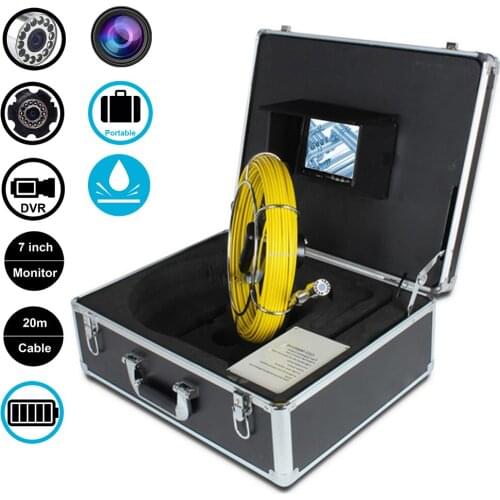 7 Inch LCD Monitor Drain Camera Inspection with 20m Cable 23mm Lens Sewer CCTV Endoscope Camera Pipe System